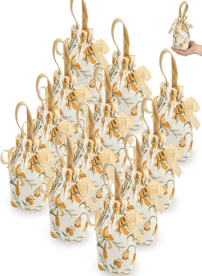 ELFULLY 15 Pcs Mini Canvas Drawstring Gift Bags, 6"x4"x2.7" Small Floral Party Favor Pouch with Handle, Cute Wedding Candy Bag Sachet for Birthday Bridal Shower, Valentine's Day, Mother's Day - Image 5